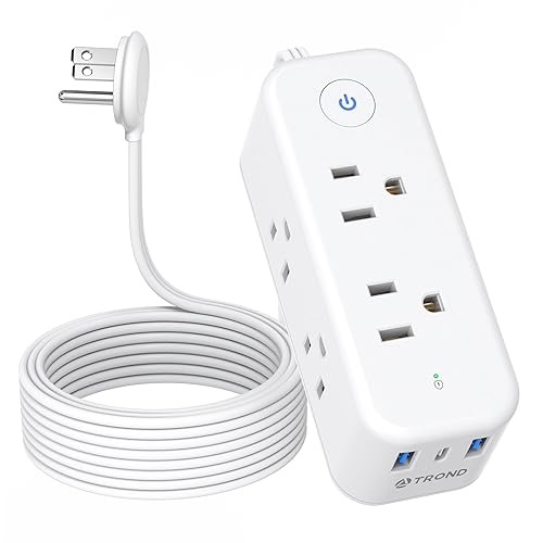 TROND Regleta protectora de sobretensiones Cable de extensión plana de 15 pies, 6 tomas amplias y 3 puertos USB (1 USB C), enchufe plano ultrafino,