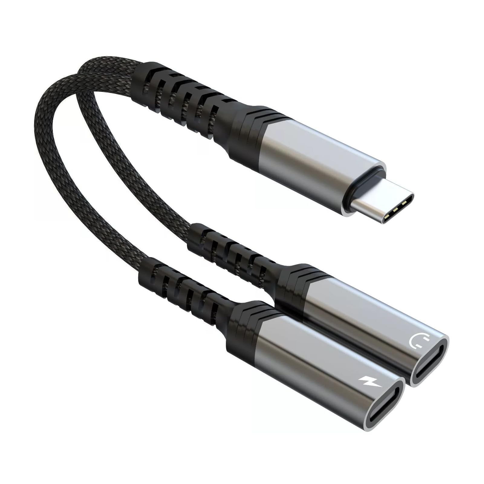 HAUXGOGO Splitter USB-C Per Cuffie E Ricarica – Adattatore Doppia Presa Con PD 100W, Audio Hi-Fi E Trasferimento Dati 480Mbps - 2