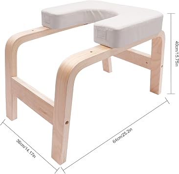 Solid Wood Yoga Headstand Bench, with Comfort Padding, 440lbs Load Capacity Multifunctional Inversion Stool for Home Gym, Stretching and Posture Correction