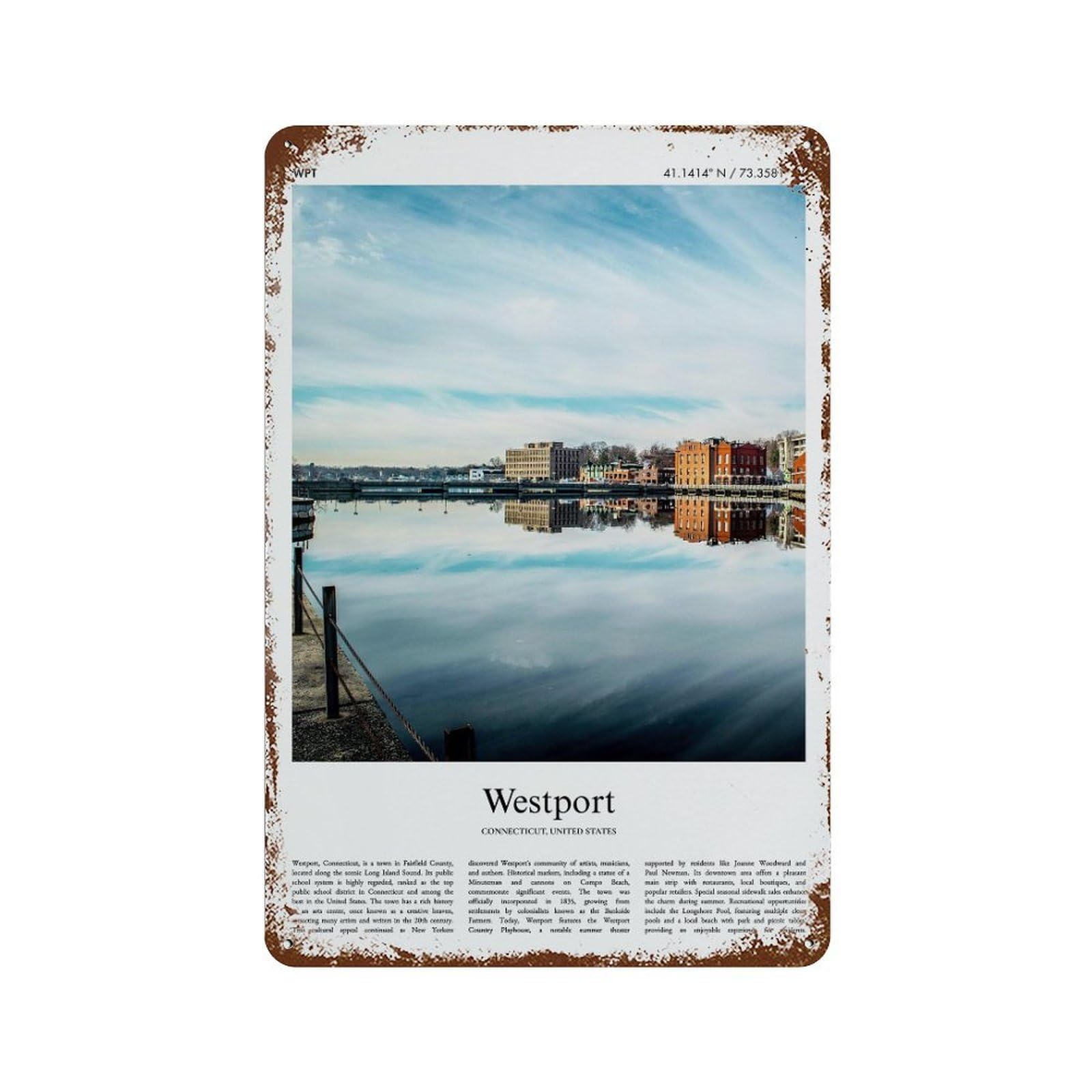 xiaoxiaoshen Westport Connecticut, United States, USA City Scenery Wall Decor Art Metal Tin Poster Modern Home Decor Art Home Bar Shop Decorations Vintage Sign 30x20cm
