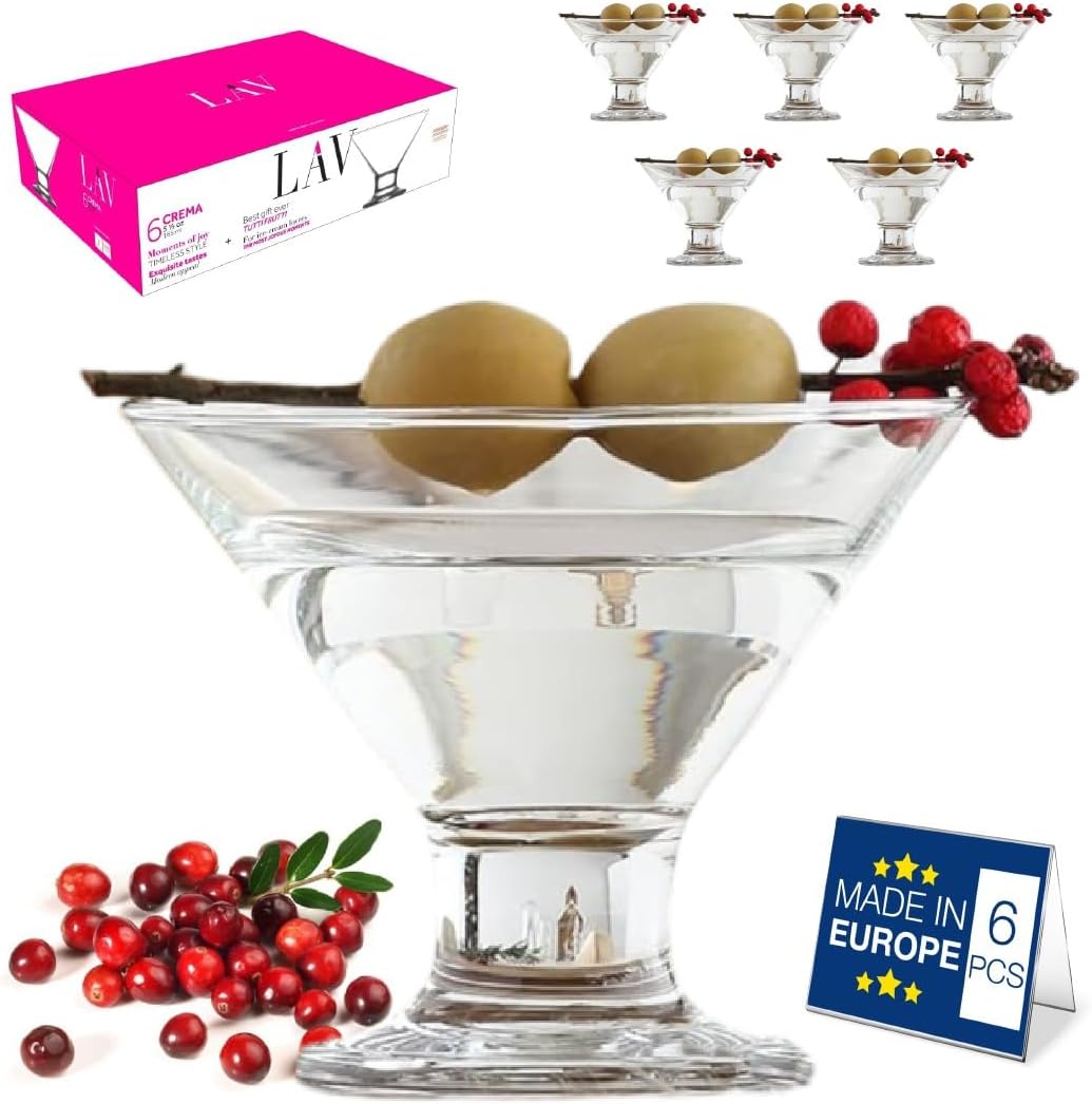 LAV 6x Clear 11cm Crema Glass Ice Cream Bowls - Small Kids Sundae Trifle Fruit Cocktail Dessert Serving Cups Dishes Set