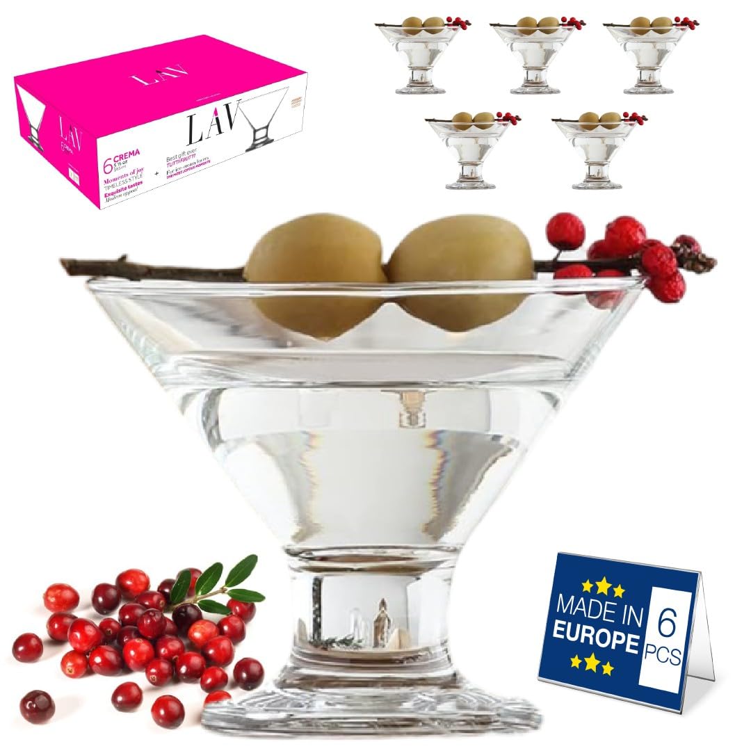 Lav Transparent 6X Clear 11Cm Crema Glass Ice Cream Bowls - Small Kids Sundae Trifle Fruit Cocktail Dessert Serving Cups Dishes Set
