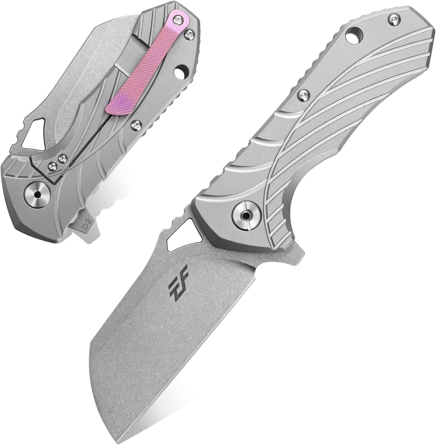 Eafengrow EF901 Folding Knife 3.46” D2 Steel Blade,EDC Camping Working Outdoor Tool Knives,Titanium Alloy Handle with Speed Safe Open, Frame Lock and Pocket clip