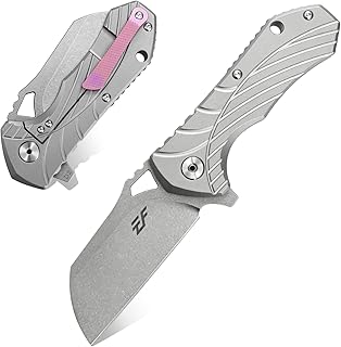 Eafengrow EF901 Folding Knife 3.46” D2 Steel Blade,EDC Camping Working Outdoor Tool Knives,Titanium Alloy Handle with Speed Safe Open, Frame Lock and Pocket clip