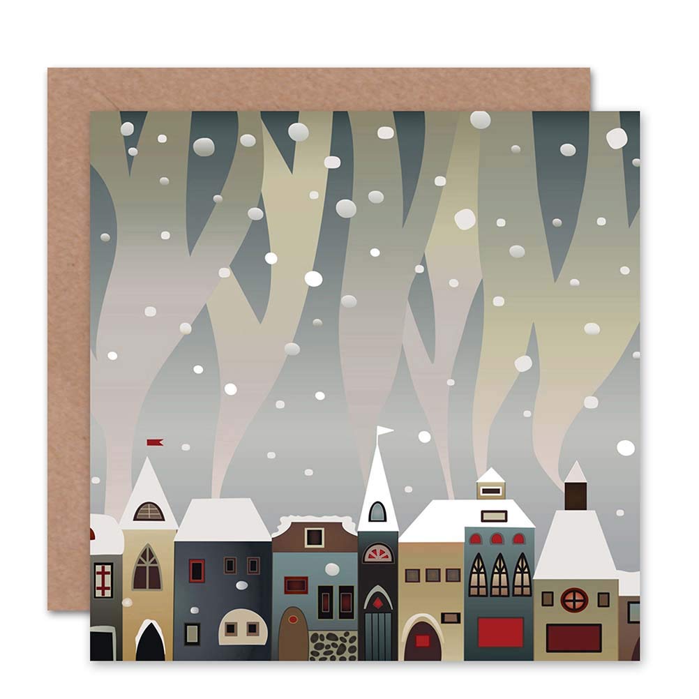 Wee Blue Coo WINTER HOUSES VILLAGE CARTOON FESTIVE BLANK GREETINGS BIRTHDAY CARD
