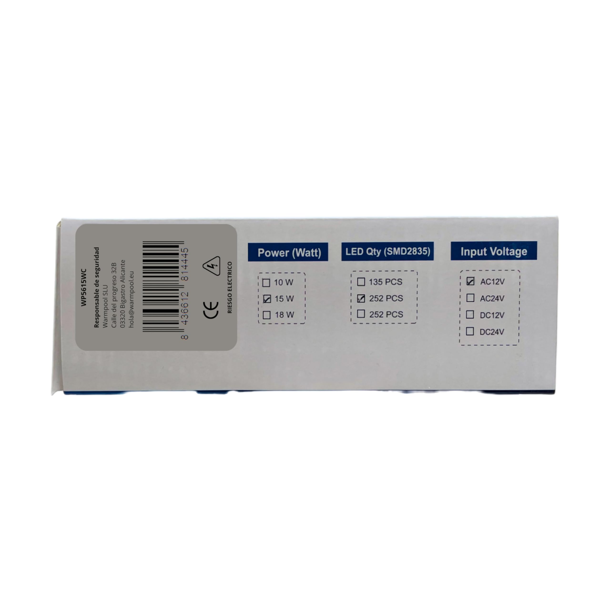 SWIMHOME Foco LED Piscina Mini Superficie Relleno Resina ABS Blanco Ø15cm 15W 12V Blanco Cálido 3000K
