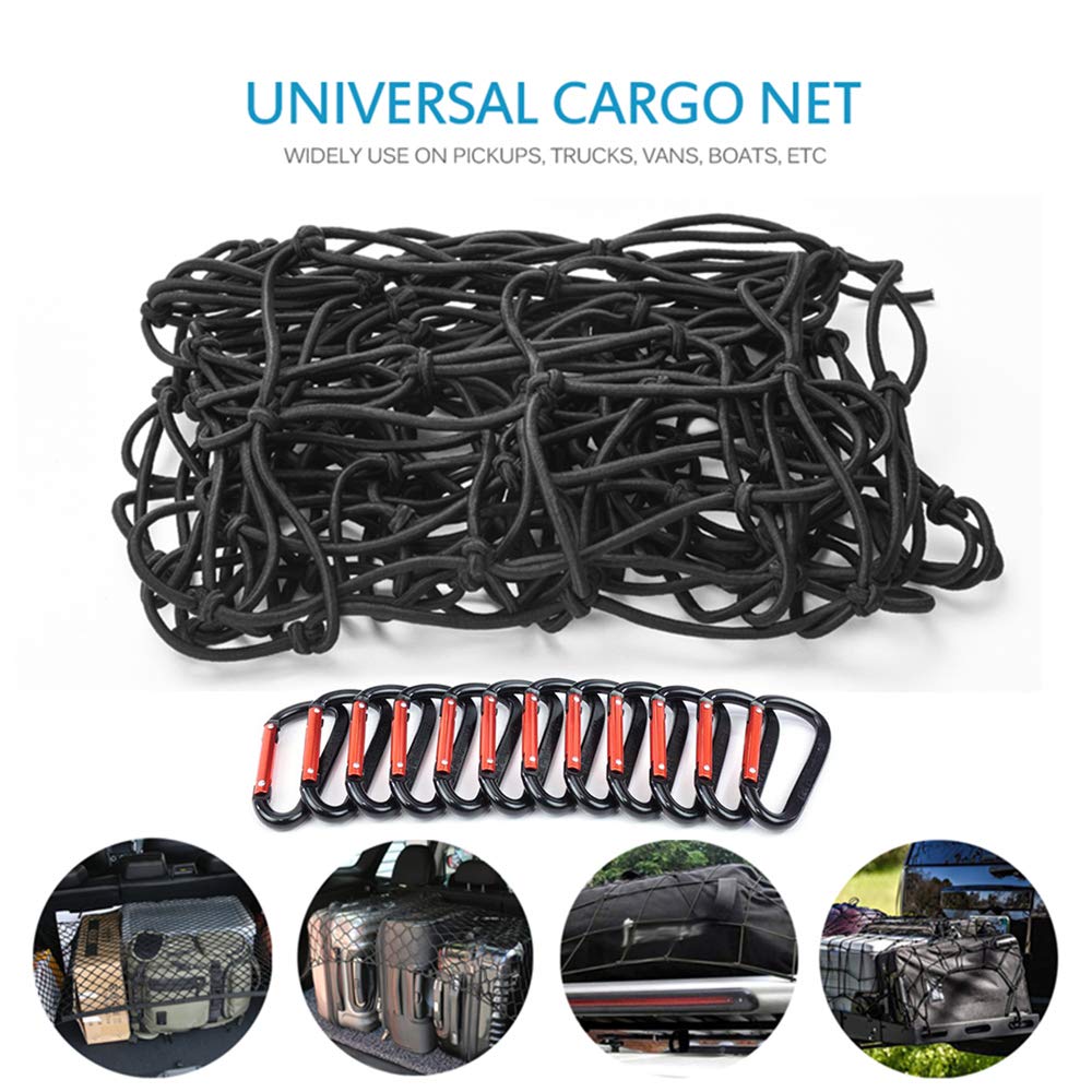 Rete di carico per camioncini Rete a Rete Elastica Rete per Camion Rete per Bagagli Deposito Organizzatore Rete a Rete con Ganci per Furgone per Auto Pickup SUV MPV