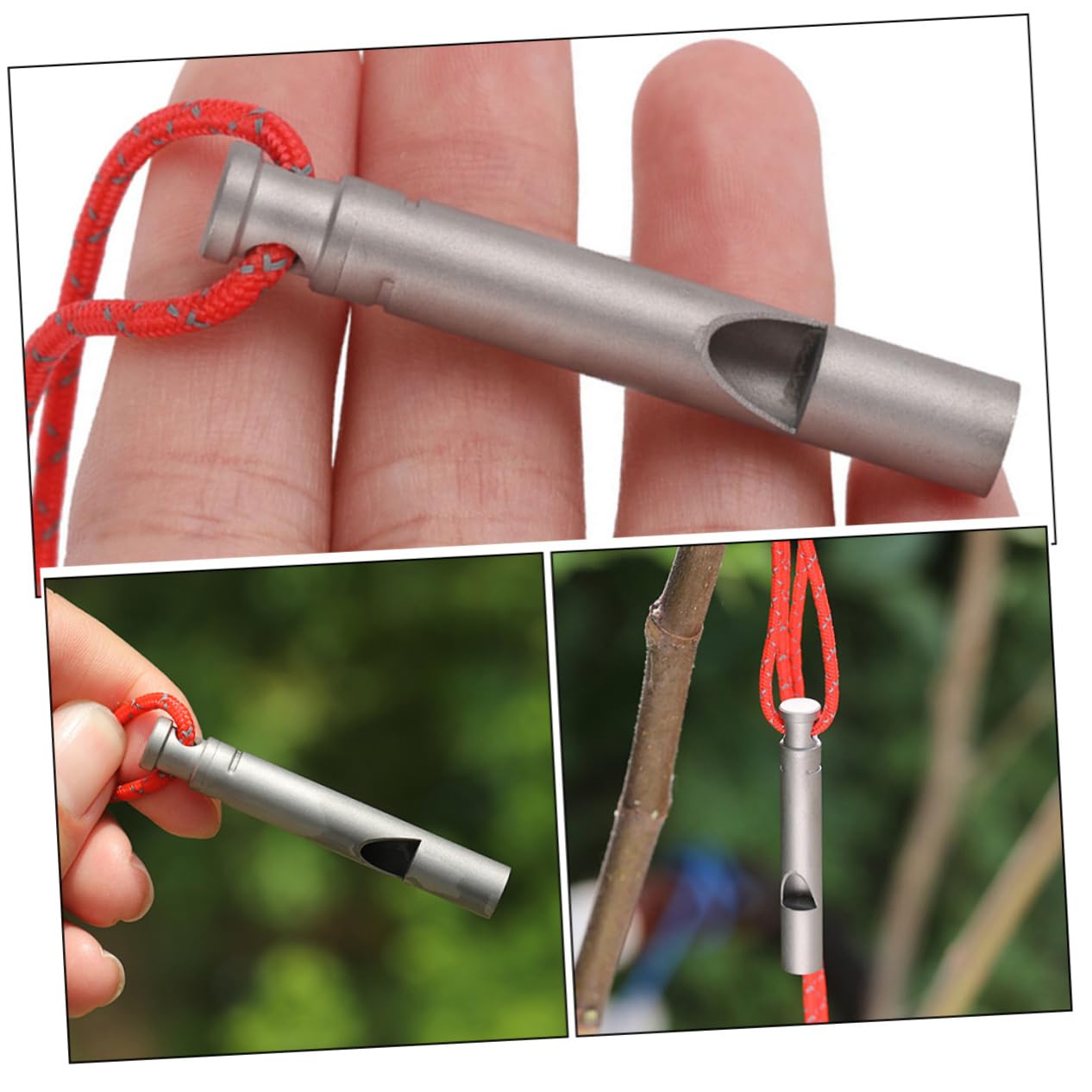 HEMOTON Silbato De Titanio Silbato De Emergencia Fiesta Silbar Senderismo Silbatos con Cordón Supervivencia Deportes y Aire Silbato Deportivo con Cordón Silbato De Campamento Silver