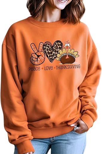 Tegoprints Peace Love Thanksgiving Turkey Sweatshirt for Men and Women