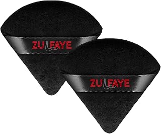 Zulfaye 2Pcs Powder Puff Face Triangle, Reusable Make up Sponges Velvet Triangle Powder Puff with Strap for Pressed Powder Loose Powder Foundation Sponge Setting Powder Puff Wet Dry Makeup (2 x Black)