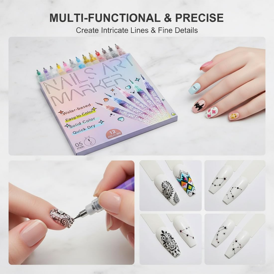 12 Colors Nail Art Pens Set, 2026 New Nail Art Markers Polish Pens for 3D Nail Art, Quickly Dry Nail Art Tools for Dotting Drawing Painting Point Liner DIY (3PCS)