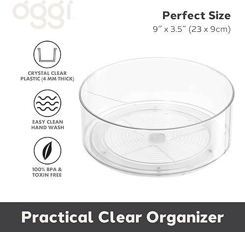 Miniatura 2 de OGGI Organizador giratorio de pared alta Lazy Susan de 9 pulgadas para cocina, despensa, organización y almacenamiento. Ideal como un estante