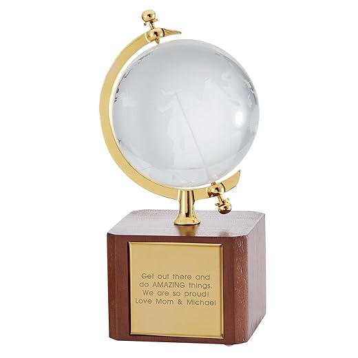 THINGS REMEMBERED Engraved Graduation Crystal and Gold Tabletop Globe (Free Customization)