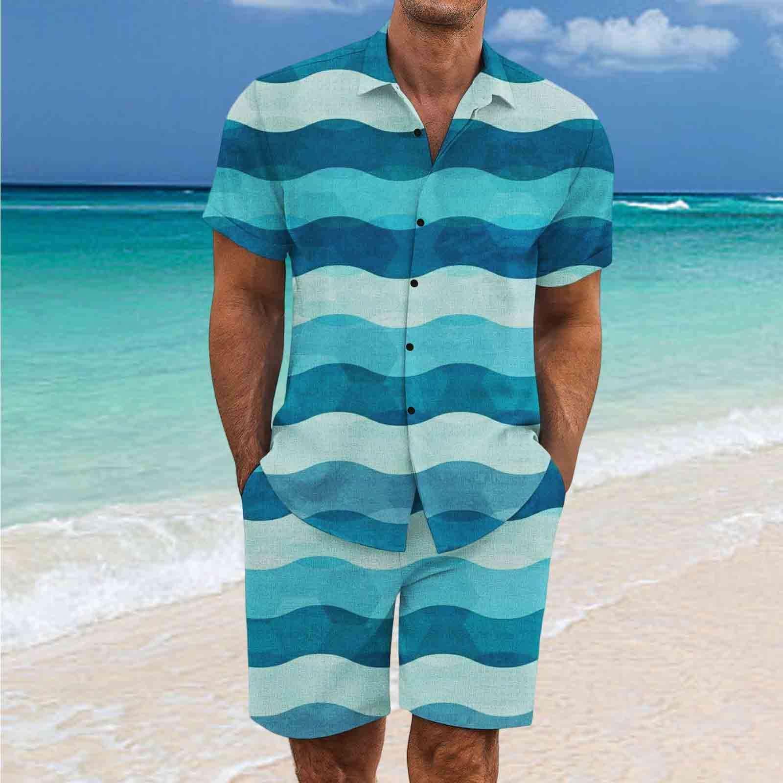 2 Pezzi Uomo Estiva Traspirante in Misto Lino - Completo Stampato e Pantaloncini Tute da Sportivo Completo Leggero Estivo Traspirante Italiana Outift per Vacanza e Tempo