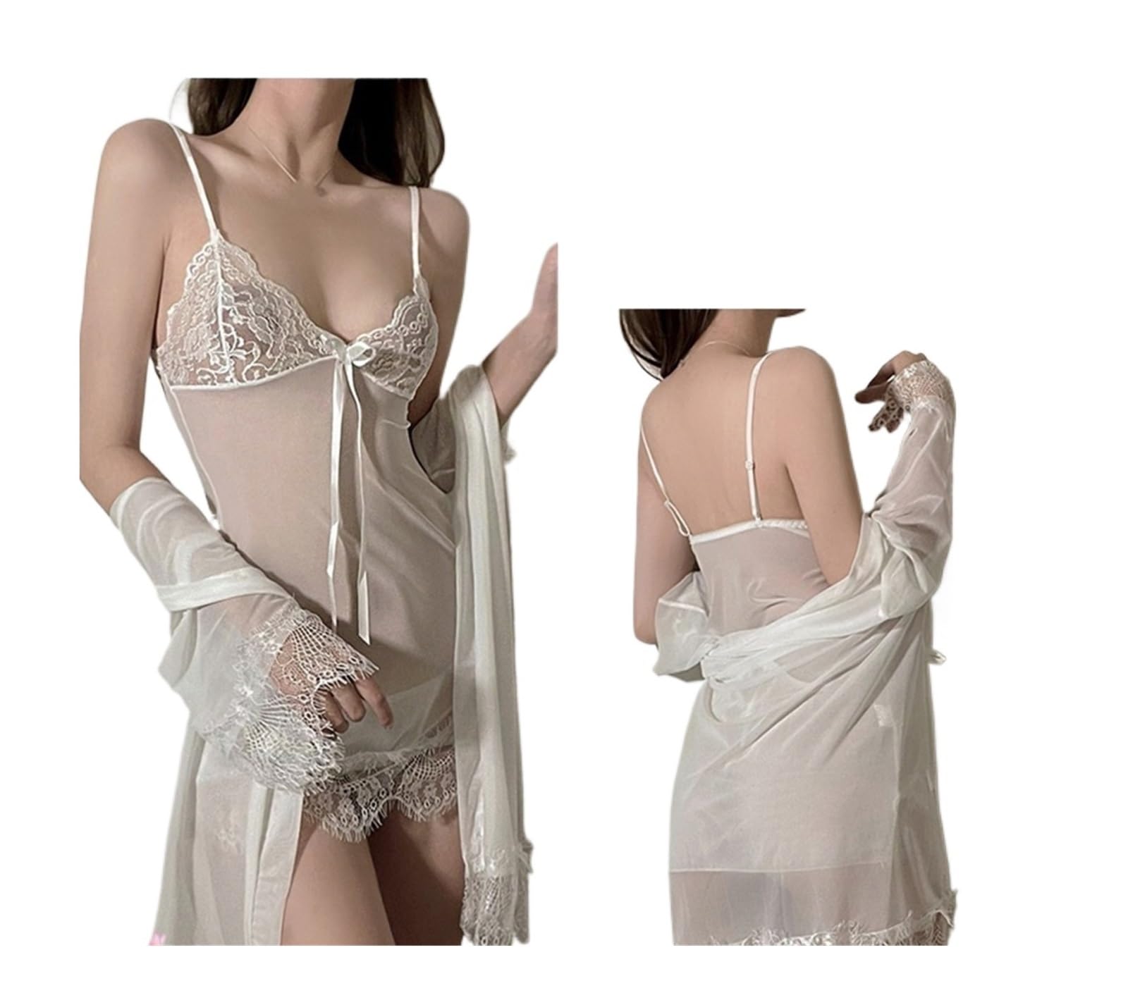 Letnia seksowna bielizna Piżama Siatkowe koronkowe szelki Serwis domowy Koszula nocna Seksowna bielizna nocna Bielizna fantasy(White)