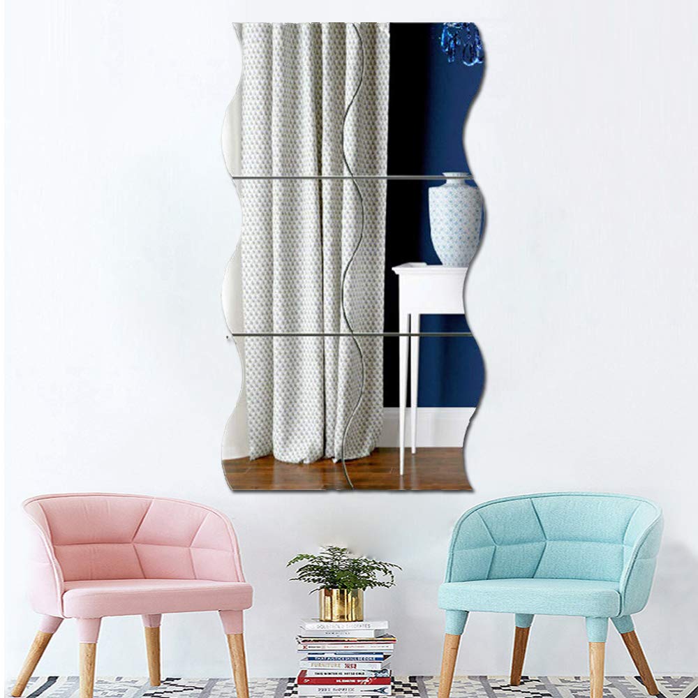 MCLEULLA Manco Luella Set of 6 3D Wavy Wall Mirrors Acrylic Wall Decoration for Home, Living Room, Bedroom, Sofa, TV