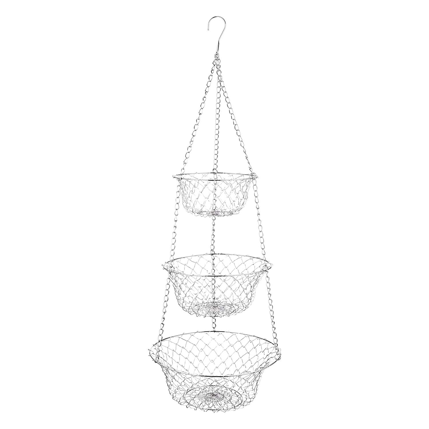 CTRLZS 3 Tier Fruit Basket, Vegetable Kitchen Storage Basket Chain Hanging Space Saving Fruits, Plants Storage Basket(Silver)
