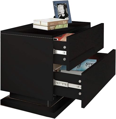 Miniatura 3 de Mesita de noche con cajón mesita de noche rectangular moderna de madera con retroiluminación LED multicolor gabinete con 2 cajones gabinetes para