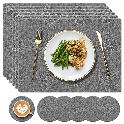 YUNJUER Silicone Place Mats and Washable Coasters Set of 6, Heat-Resistant 450 °F, Non Slip Placemats for Home Hotel