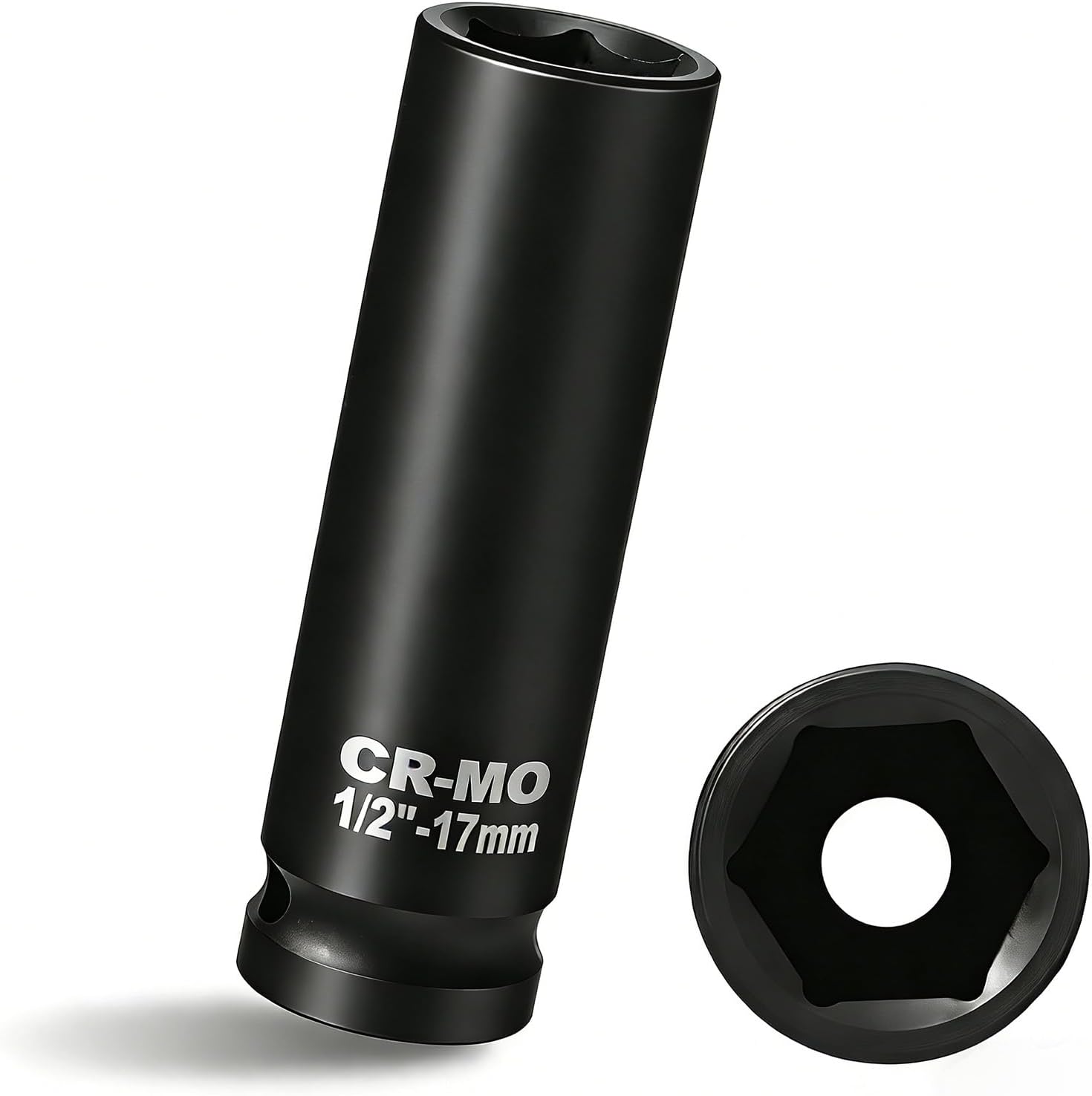 1/2" Drive 17mm Impact Socket Metric Deep Impact Socket Blackening Finish 6 Point Square Socket made with CR-MO Body for Auto Repair Mechanical Maintenance Removal of Axle Nut, 78mm Length