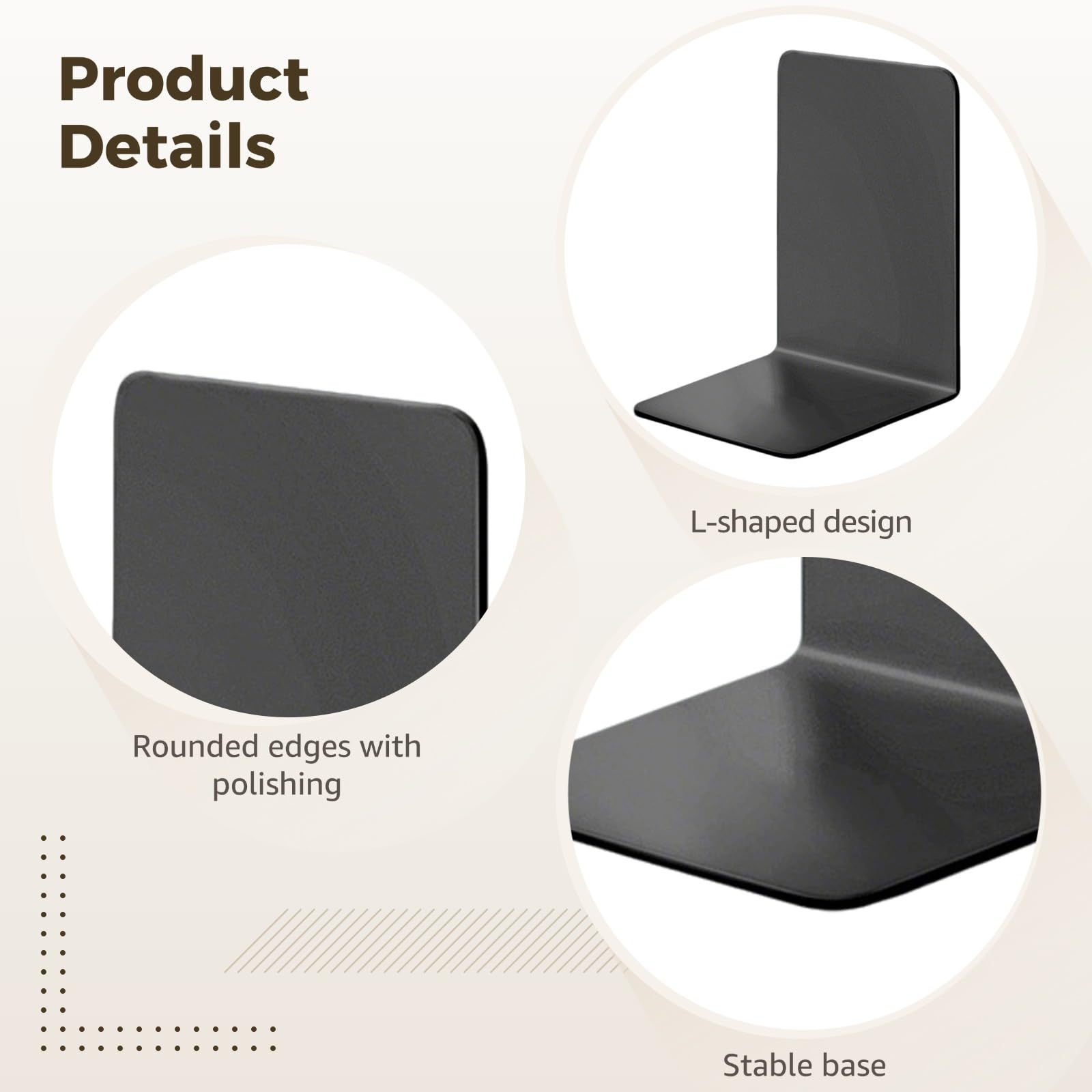 8 STK. Metall-Buchstützen, 17 x 11,9 cm, mit 11,8 cm Basis, Buchenden für Regale, Schwarze Buchstützen aus Metall für Büro und Zuhause