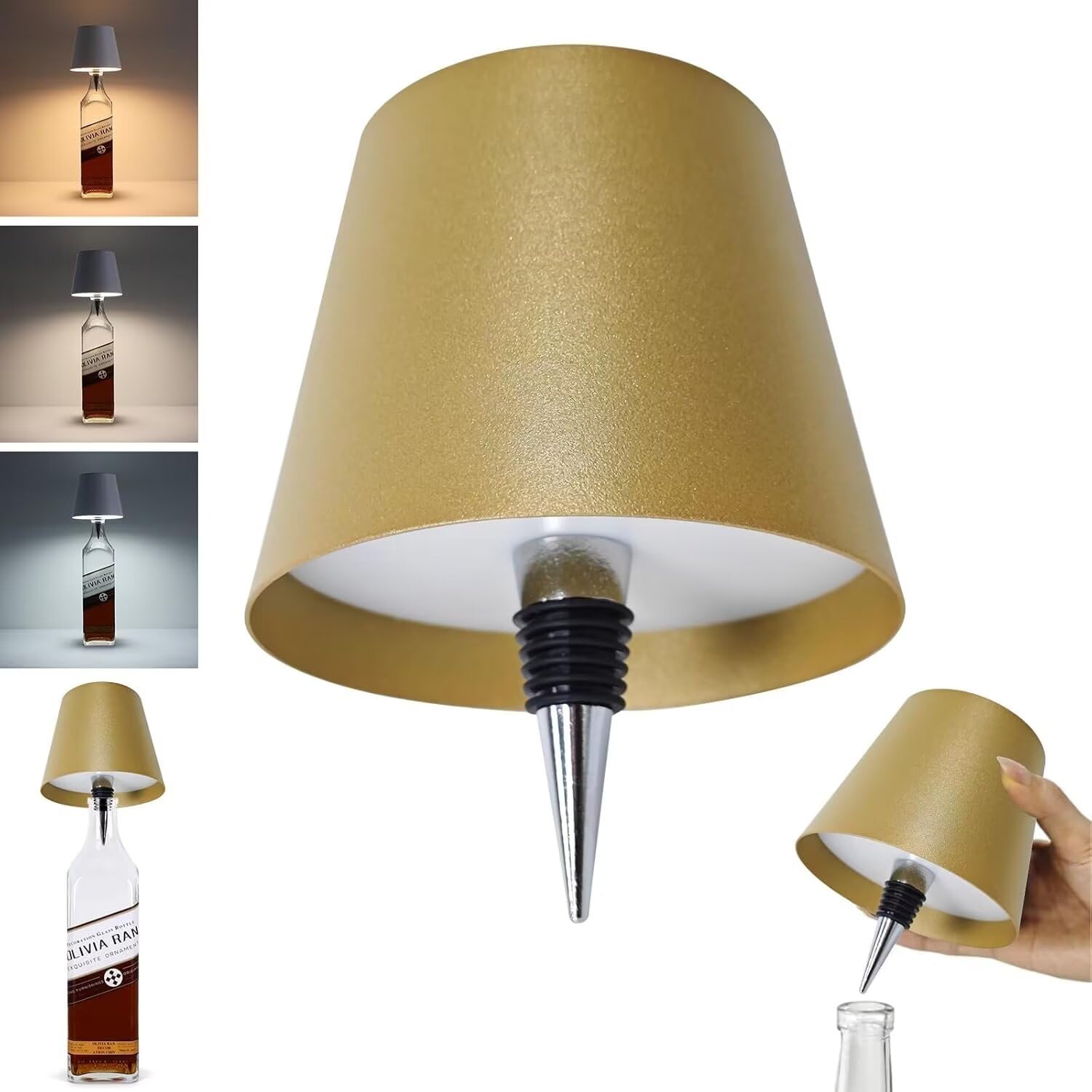 ARRITS Pridola Wireless Bottle Lamp, Portable LED Wireless Wine Bottle Light Head, RGB/3 Color Stepless Dimming Pridola Bottle Lamp, Rechargeable Touch Lamp Bar Lamp for Any Bottle