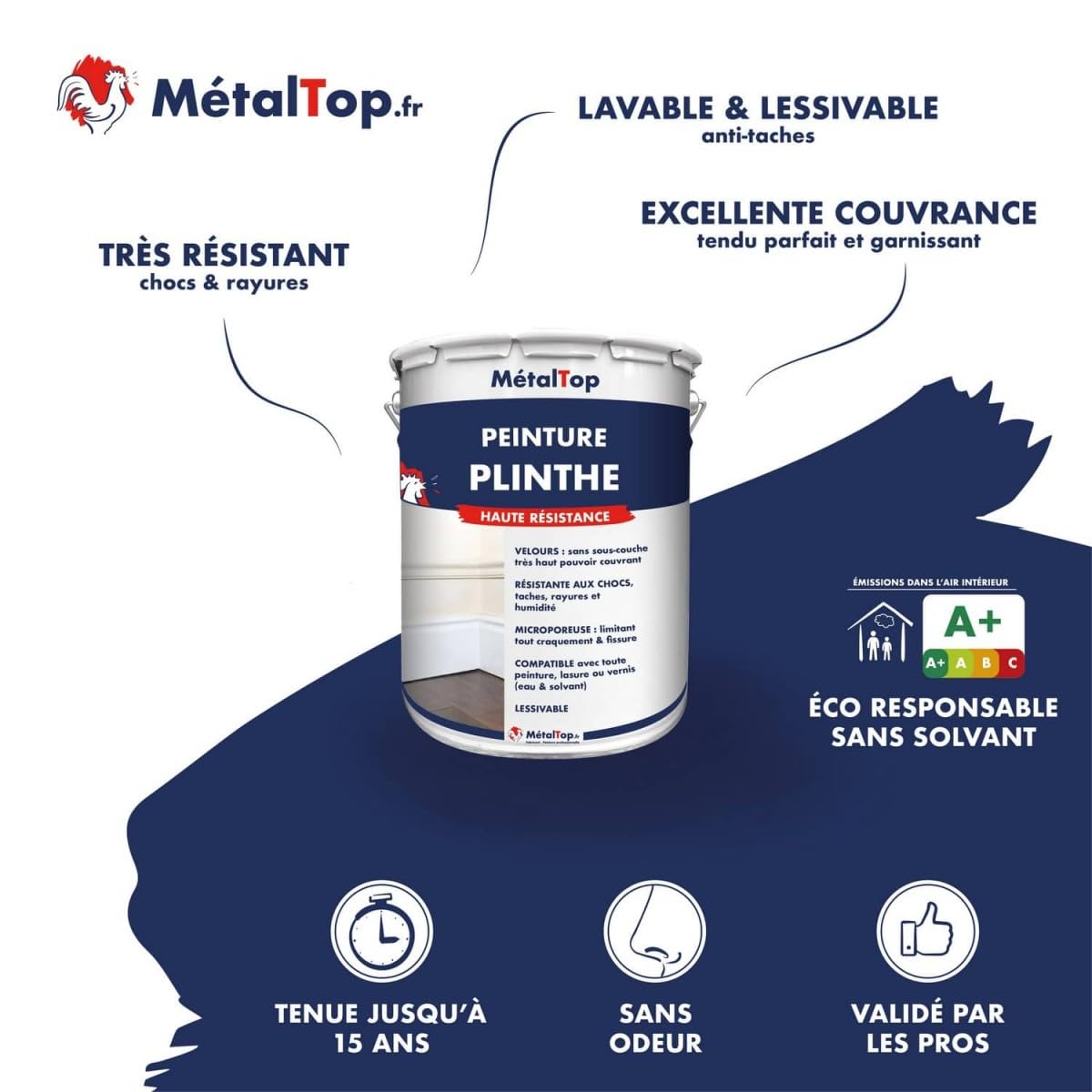 Metaltop Peinture Plinthe - Blanc pur - RAL 9010-1 L Solution idéale pour protéger et embellir vos plinthes en bois.