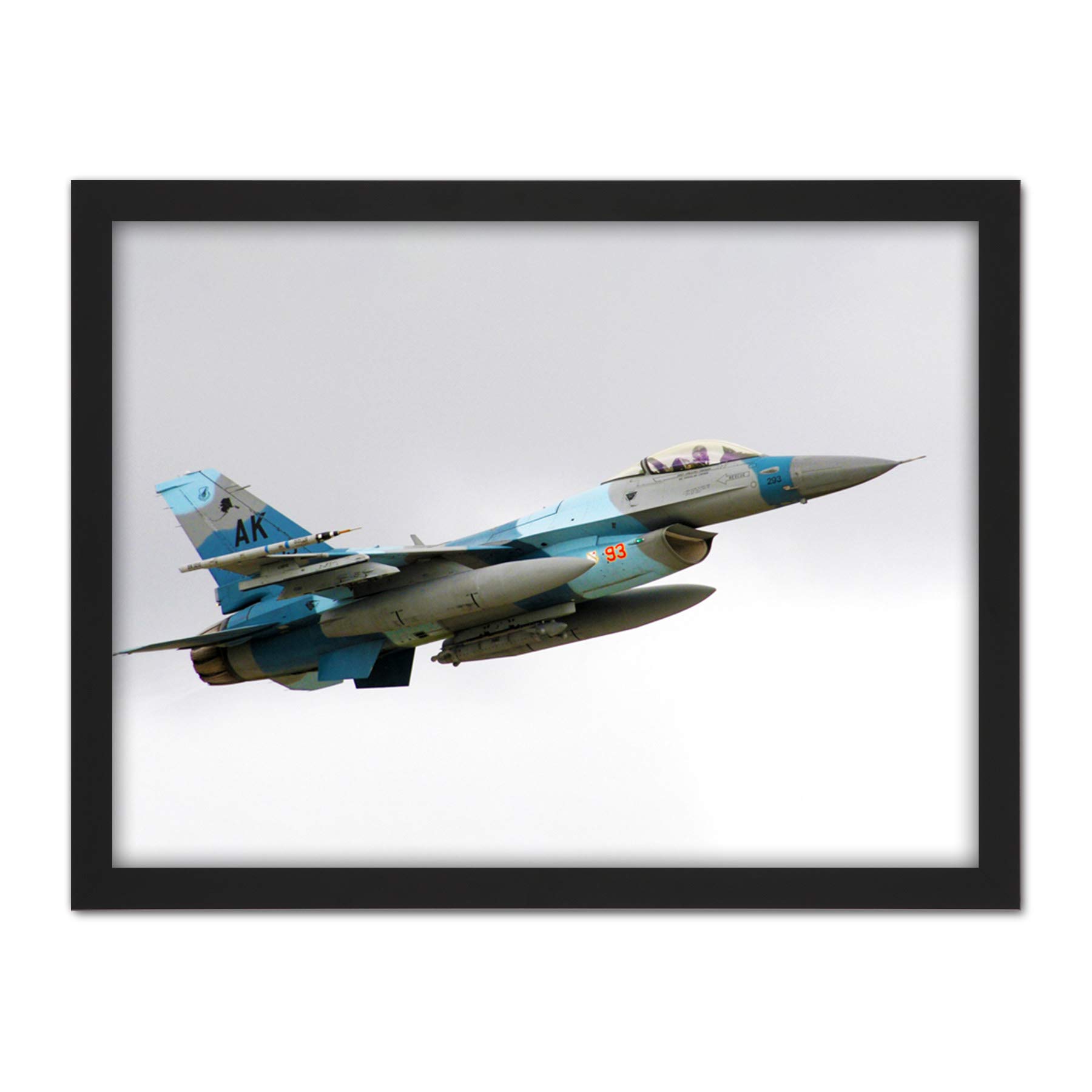 Military USA USAF F-16C Fighting Falcon Aircraft Jet Photo Artwork Framed Wall Art Print 18X24 Inch