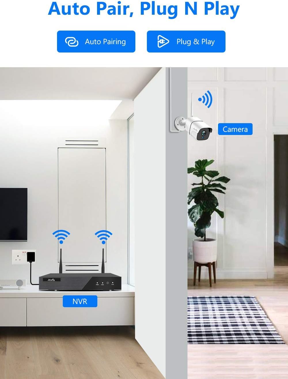 Tор Brаndѕ 【3MP & 2 Way Audio】 Jecurity Wireless Security Camera System with 1TB Hard Drive,4Pcs 3MP Cameras with 3MP 8 Channel NVR,Outdoor IP66 Waterproof,Night Vision,Motion Alert,H.265+ NVR,7/24 Record