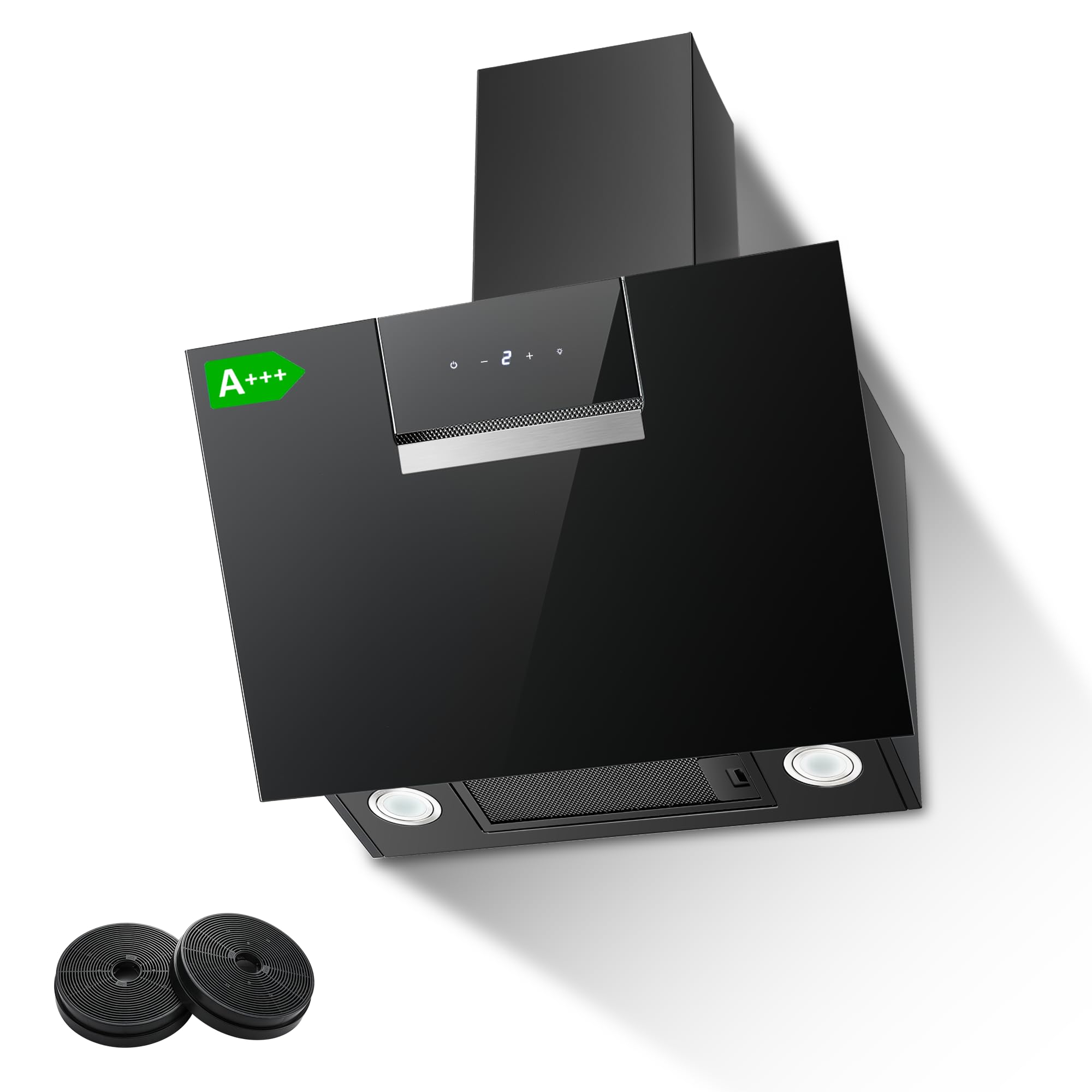 SNDOAS Campana Extractora 60cm, 800 m³/h, Clase A+++, 3 Velocidades de Potencia, Dos Modos de Ventilación, incluyen Filtros de Carbón, Negro