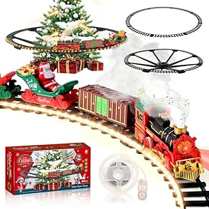 Tren Eléctrico De Navidad Con Riel Luminoso - Tren Navideño Para Árbol Con Luces Led Cálidas, Spray Y Sonido, Set Clásico De Trenes De Navidad Para Niños 3 Años O Más - Regalo Mágico