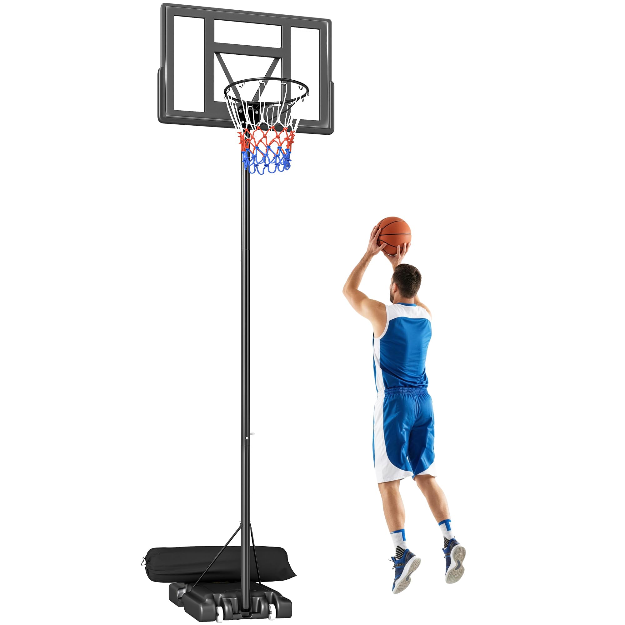 SPORTNOW Canestro Basket Esterno Regolabile in Altezza 135-305 cm, Canestro da Basket con Ruote, Base Riempibile, Sacco di Peso, Tabellone Infrangibile, Portatile per Interno Adulti Adolescenti, Nero