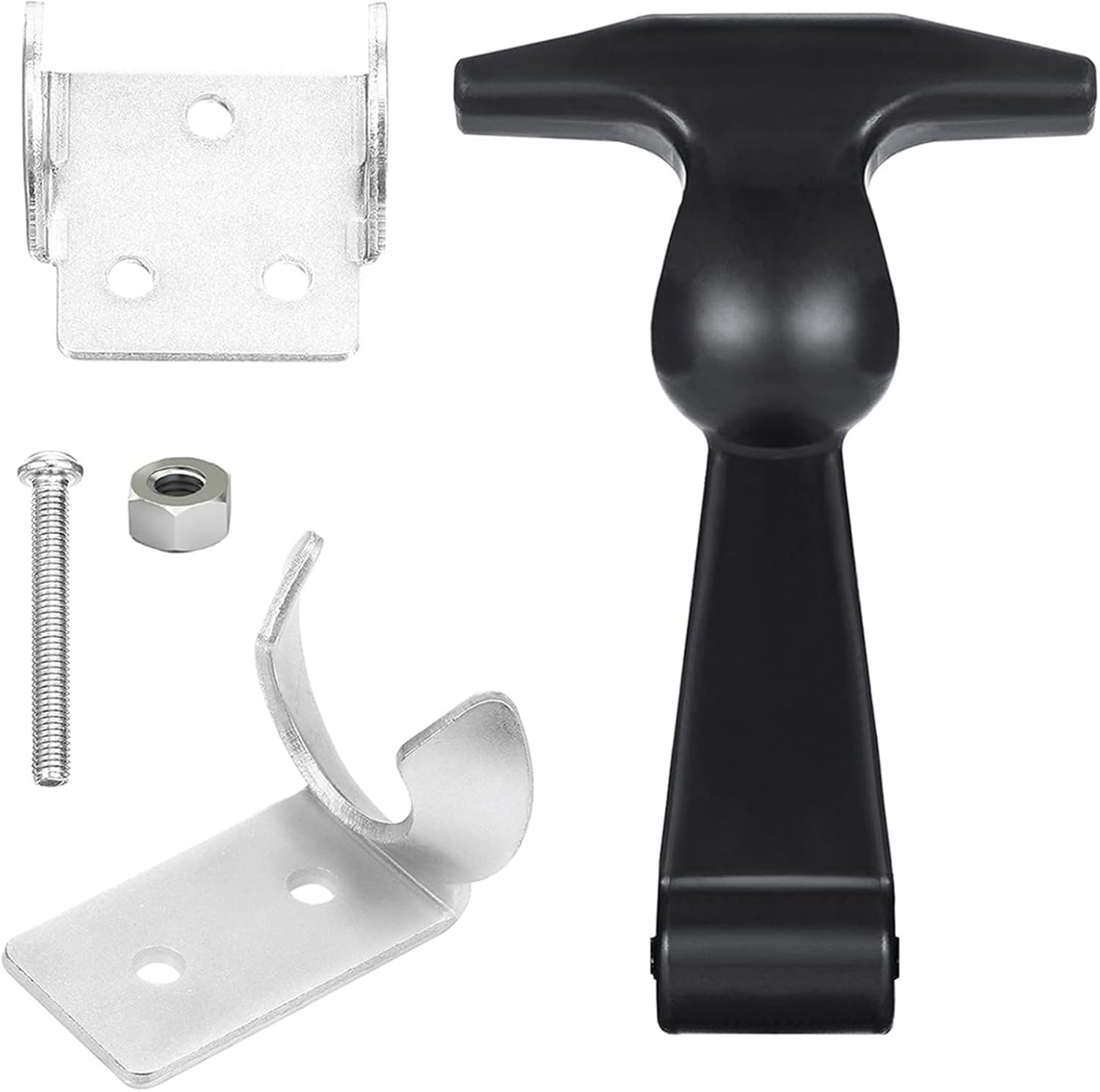 1Pcs Elastic Stainless Steel Rubber Hood Catch, 4.7 Inch Flexible T-Handle Hasp Rubber Flexible Draw Latches with Brackets for Tool Cabinet, Vehicle Engine, Hood