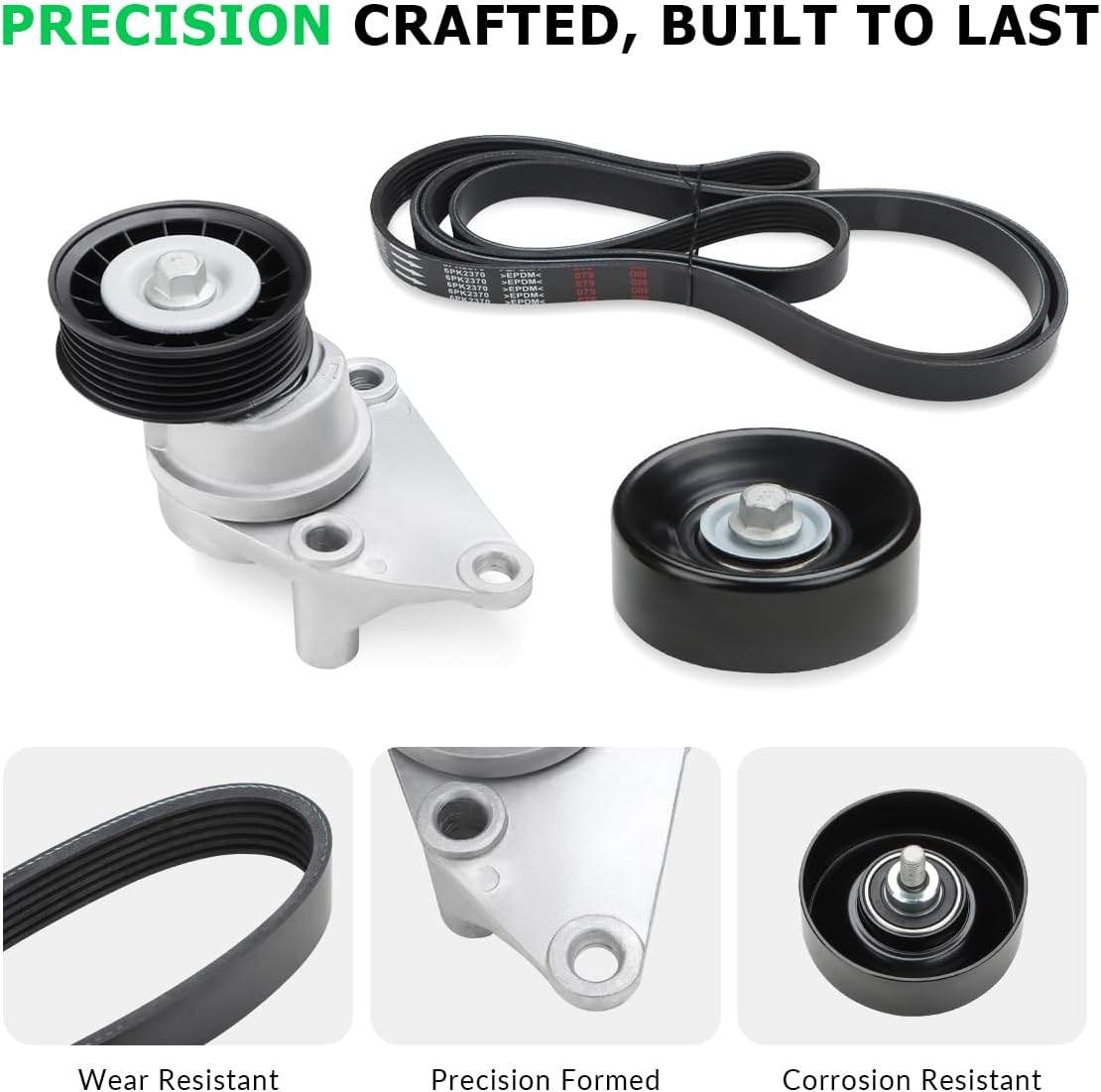 INTGET Serpentine Belt Drive Tensioner Pulley Component Kit for Chevy Silverado Avalanche Suburban Express Tahoe/GMC Sierra Savana Yukon/Cadillac Escalade/ 90K-38158C, 12609719, 12555609, 12626222