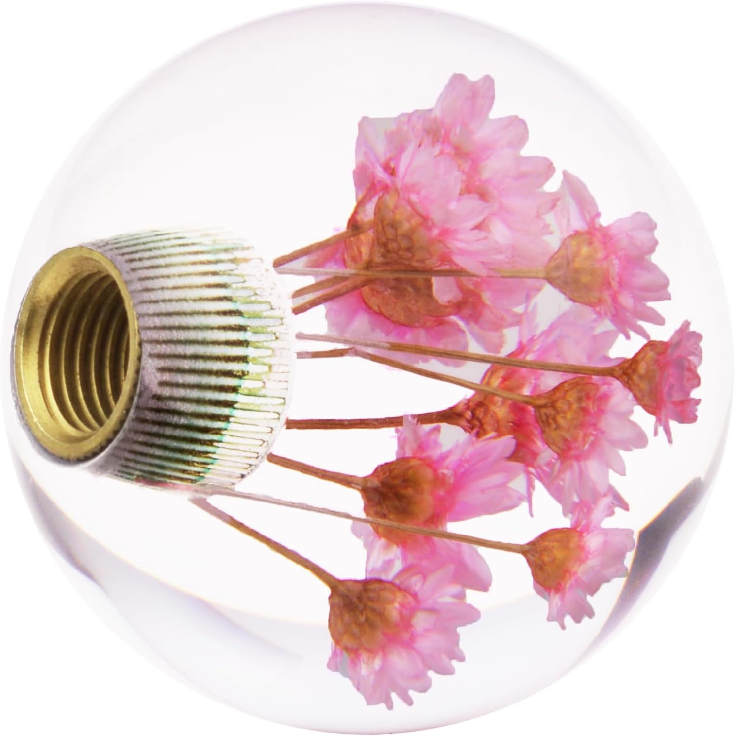 5 Speed Shift Knob Pink Flower Crystal Car Shifter Handle Ball Shaped Gear Lever Stick Replacement Fit Most Automatic Manual Vehicles