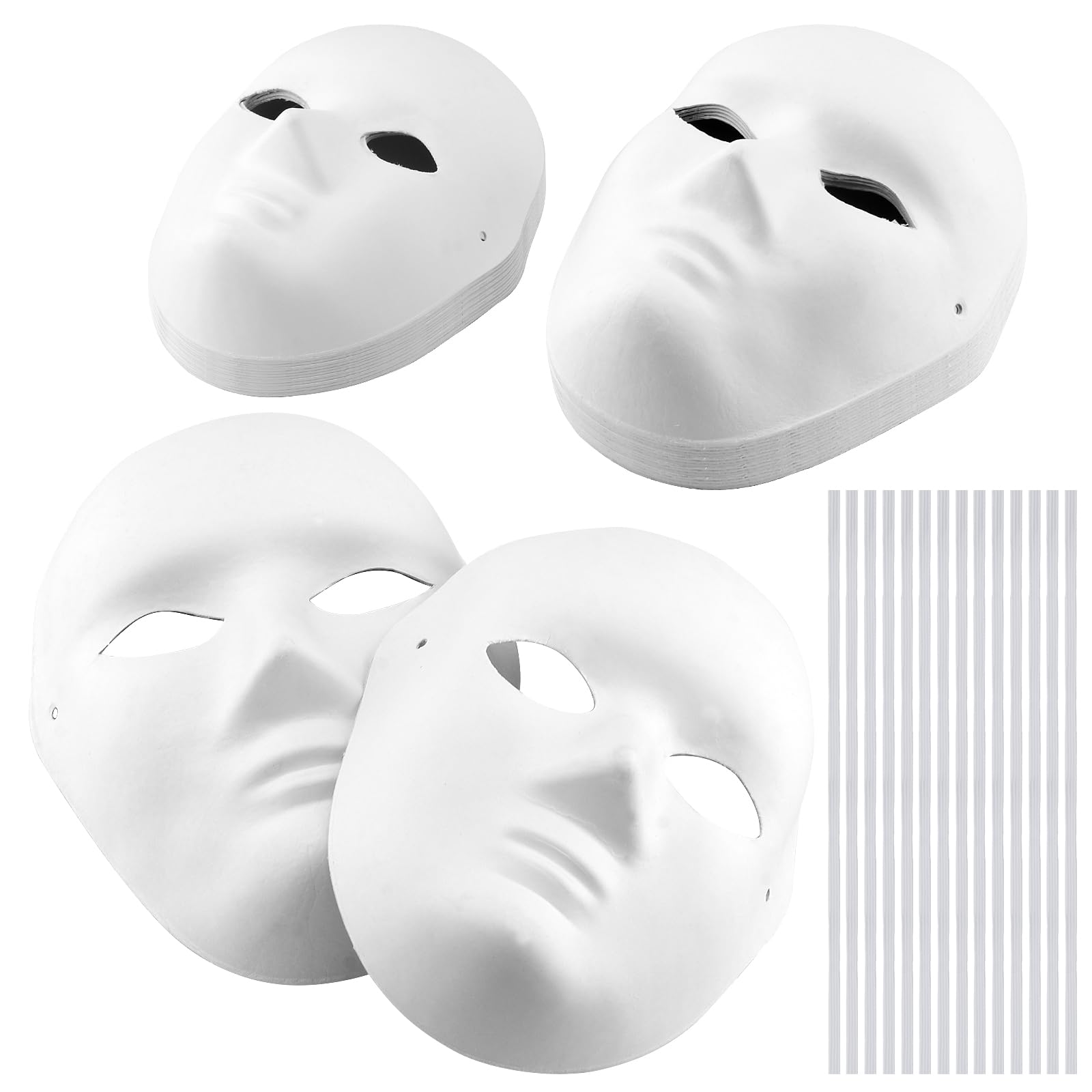 Set di 30 maschere bianche per uomo e donna, fascia elastica regolabile, ideali per carnevale, Halloween e decorazione