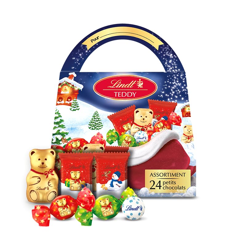 Lindt - Hotte cadeau TEDDY - Assortiments de Chocolats au Lait - Idéal pour Noël, 134g