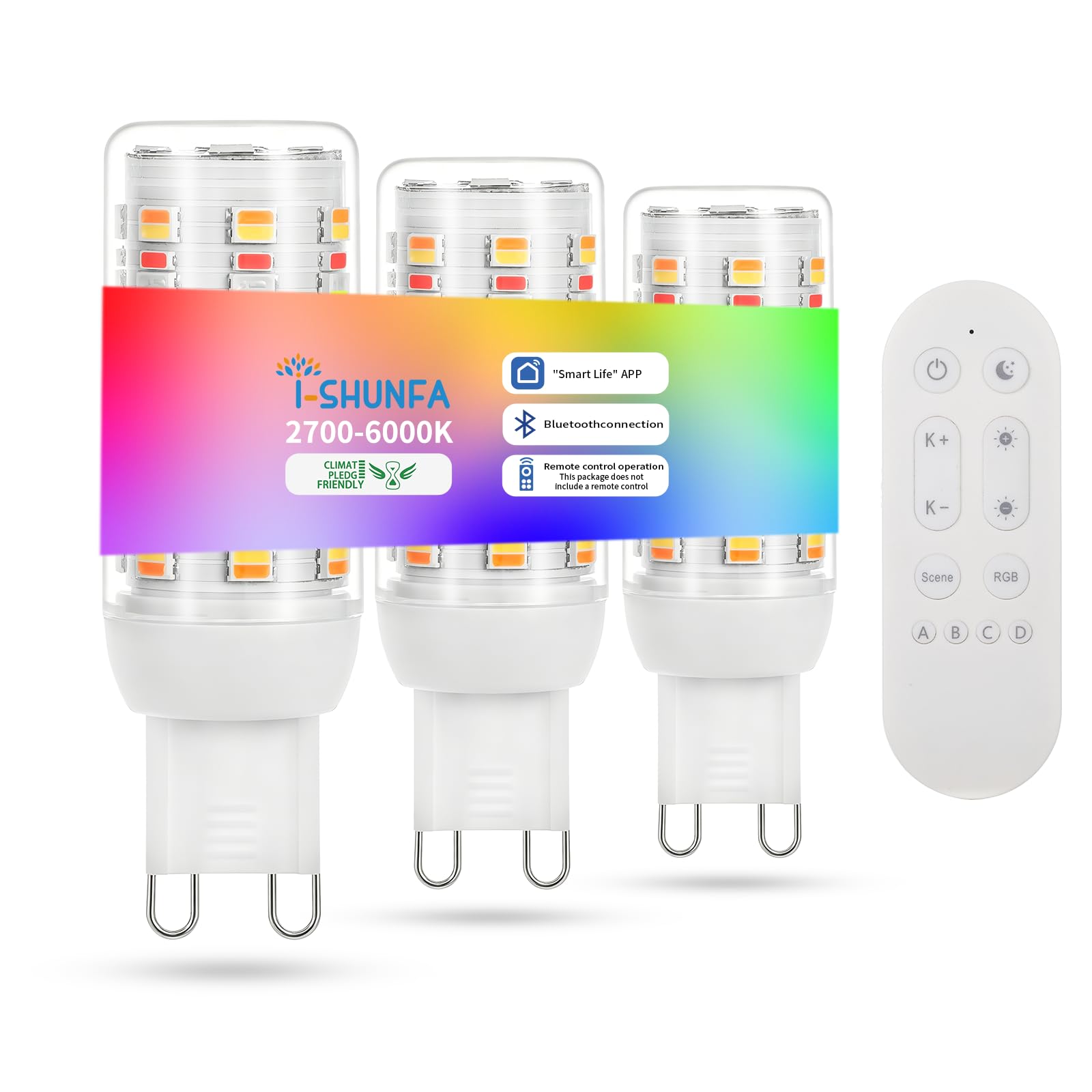 I-SHUNFA G9 RGB Dimmable LED Bulbs with Remote Control/App Control,3 Pack