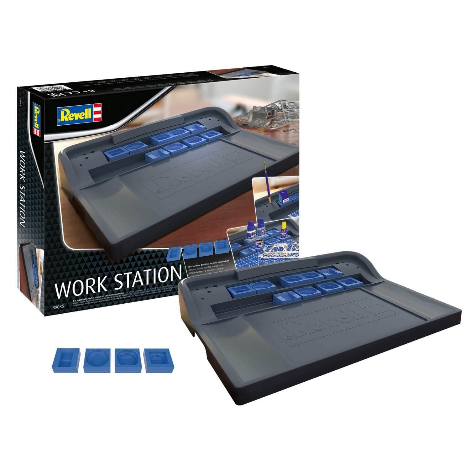 Revell Work Station, 39085, Model Building Workstation, Brush Holder, 4 Inserts for Tools & Accessories, Cut Out for Cutting Mat (39056), Order and Efficiency in Model Making