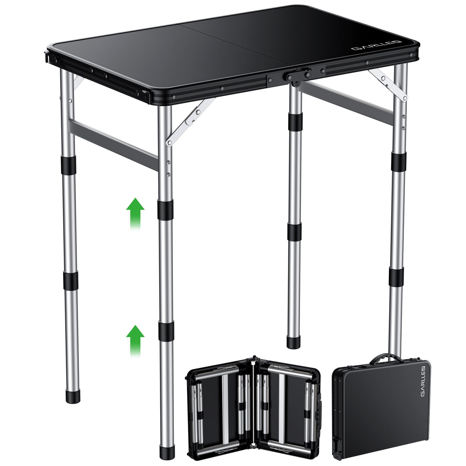GARLLEN Table de Camping avec Dessus de Table en Plastique Haute densité imperméable, Table de Pique-Nique Portable en Hauteur réglable avec Cadre en Aluminium, Table d'extérieur pour Barbecue | Table Pliante Exterieur à 3 Hauteurs Réglables,Table de Piqu