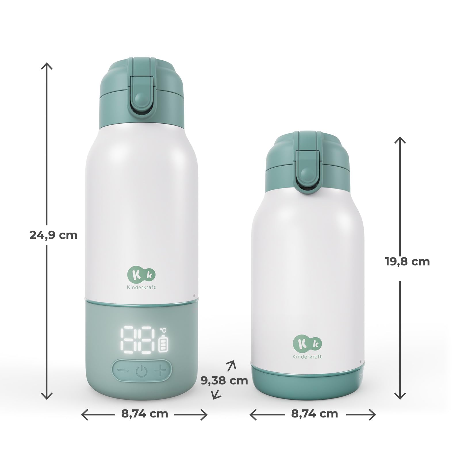 Kinderkraft GAJA scaldabiberon portatile e thermos 2 in 1 500 ml, 5 livelli di temperatura 37–55°C, batteria rimovibile, mantiene il calore fino a 20 h, ricarica USB-C, Verde