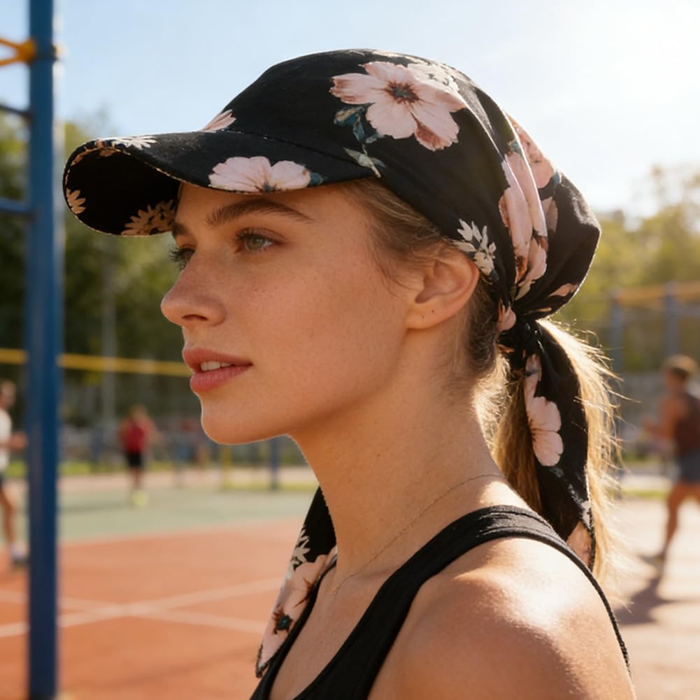 Bandana da donna con visiera parasole e sciarpa pre-legata, turbante per chemio, 4 pezzi