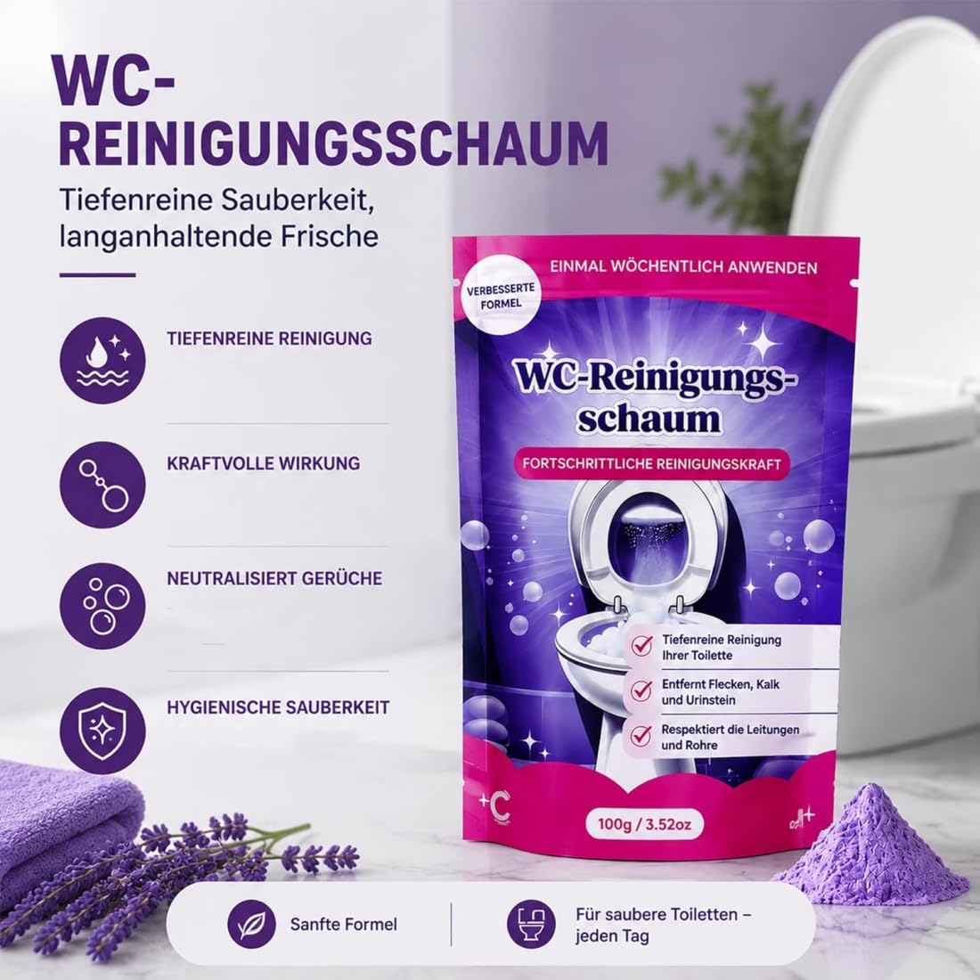Fizz Clean Toilettenschaum - Fizzclean Wc-Reiniger, Fizzclean Rohrreiniger, Toilet Cleaning Foam, Scheuerfreie Ohne Aufwand,Schäumender WC-Reiniger für Strahlend Saubere Toilette (5pcs)