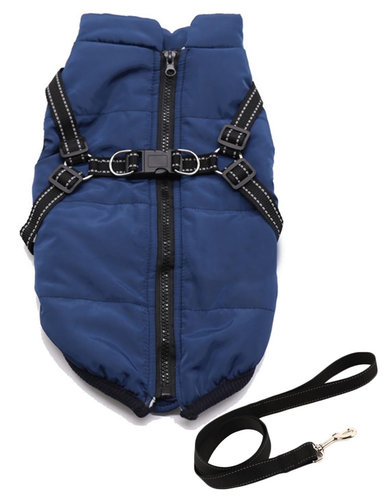 THUCHENYUC Furry King Dog Winter Coat With Harness, 3 In 1 Winter Jacket For Dogs Waterproof Windproof Dog Snow Jacket With Zipper For Small Medium Large Dogs(Blue,XL)