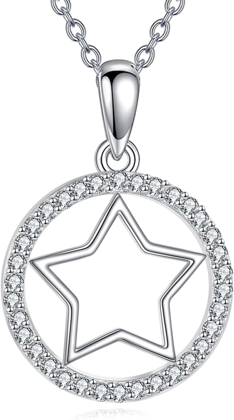 LUHE Star Moon Necklace for Women Sterling Silver Moon Pendant Necklace Star Jewelry Gifts for Women