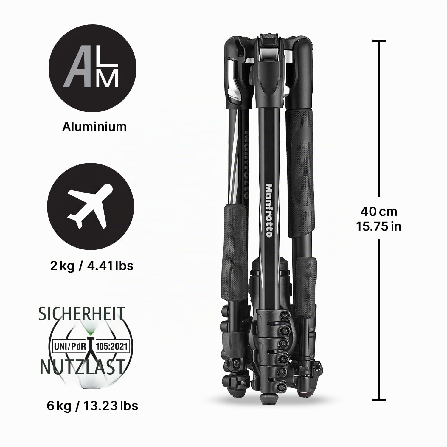 Manfrotto Befree Advanced 3-Way Tripod Kit, Tripod and Fluid Head in Aluminium for Cameras and Camcorders up to 6 kg, Ultra-Compact, Photo Accessories for DSLR, CSC, Mirrorless, Photo and Video