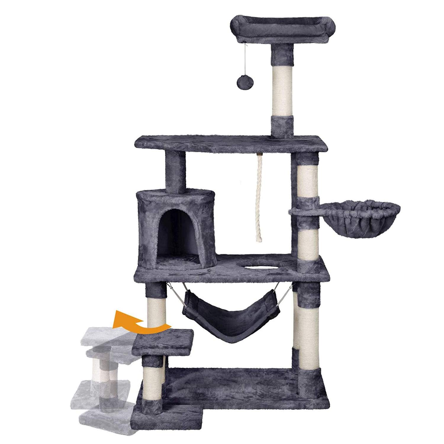 YAHEETECH 61.5 inches Cat Tree Cat Tower with Condo Scratching Post Basket Plush Perch Hammock, Cat Activity Tree Center Kitten Furniture Play House