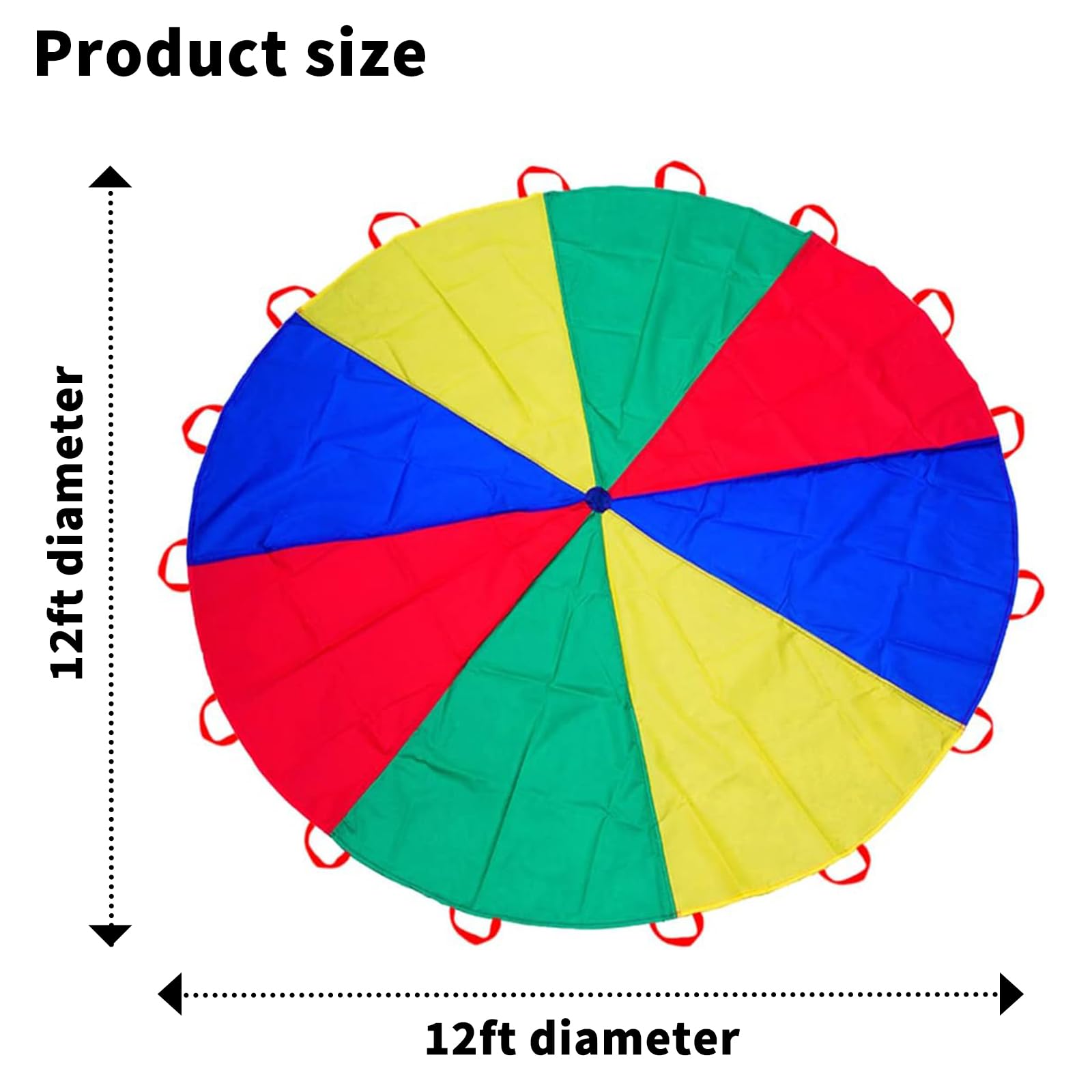 Dulousia Parachute 12ft - Gymnastics Parachute with Handles for Children Group Team Building Games, Gym Class Multi-Colored Parachute Birthday Holiday Indoor Outdoor Field Days Activity Supplies