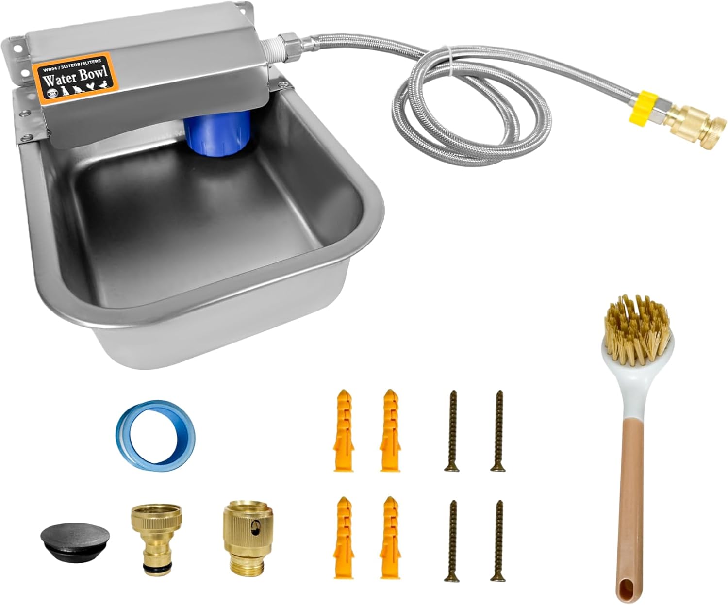 Automatic Water Dispenser for Dogs 2 Gallon/7.57L Stainless Steel Water Bowl Outdoor Dog Drinking Waterer Feeder Auto Fill Pet and Livestock Waterer Feeder Fits GHT 3/4" Faucet Wide Mouth