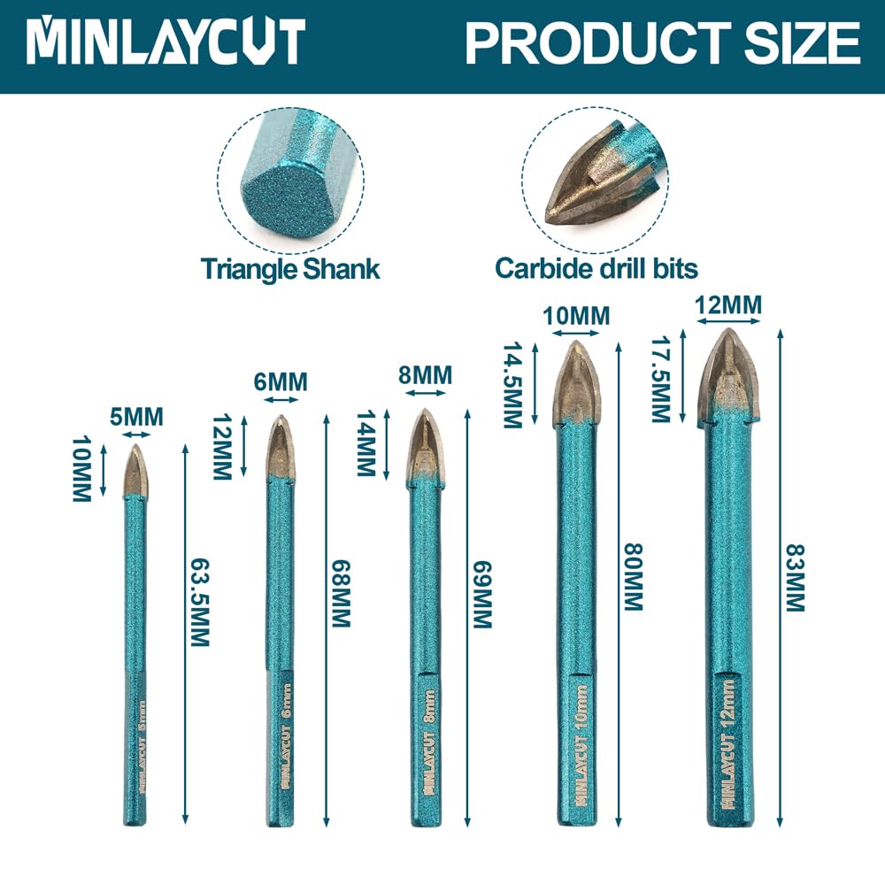 Wood Plastic Masonry Drill Bits, MINLAYCUT 10pcs 1/4"(6mm) Carbide Drill Bits Tip Triangular Shank for Wood Plastic, Masonry - Image 2